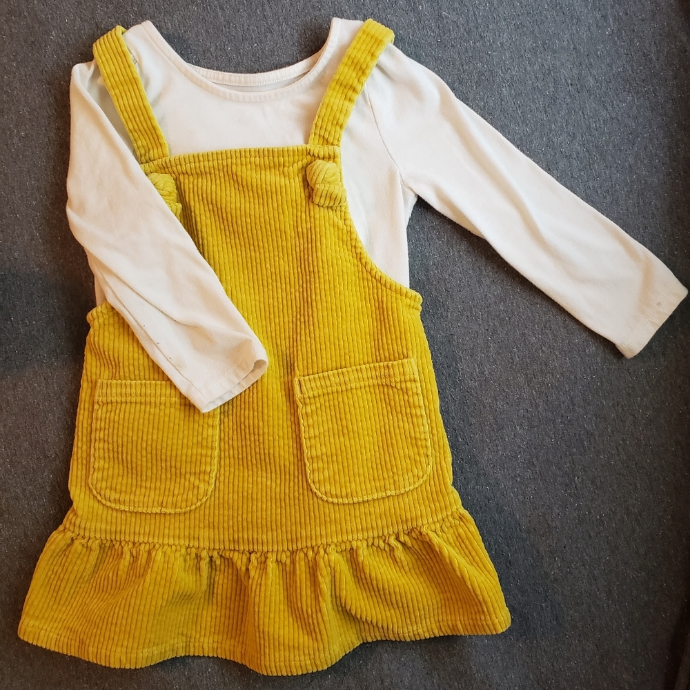 art class, 2T girls/non-binary, yellow corduroy dress
